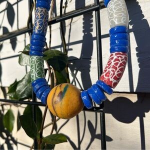 Blue Handmade Glass Beaded Necklace from Ghana